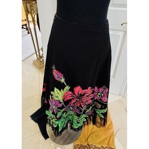 Basil & Maude Anthropologie Embroidered Sequin Black Pink Floral Skirt Women's 6